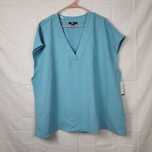 Angels Forever Young Womens Blue Short Sleeve V Neck‎ Blouse Top Size 3X